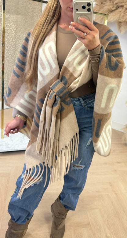 MIA FRINGE PONCHO GREY