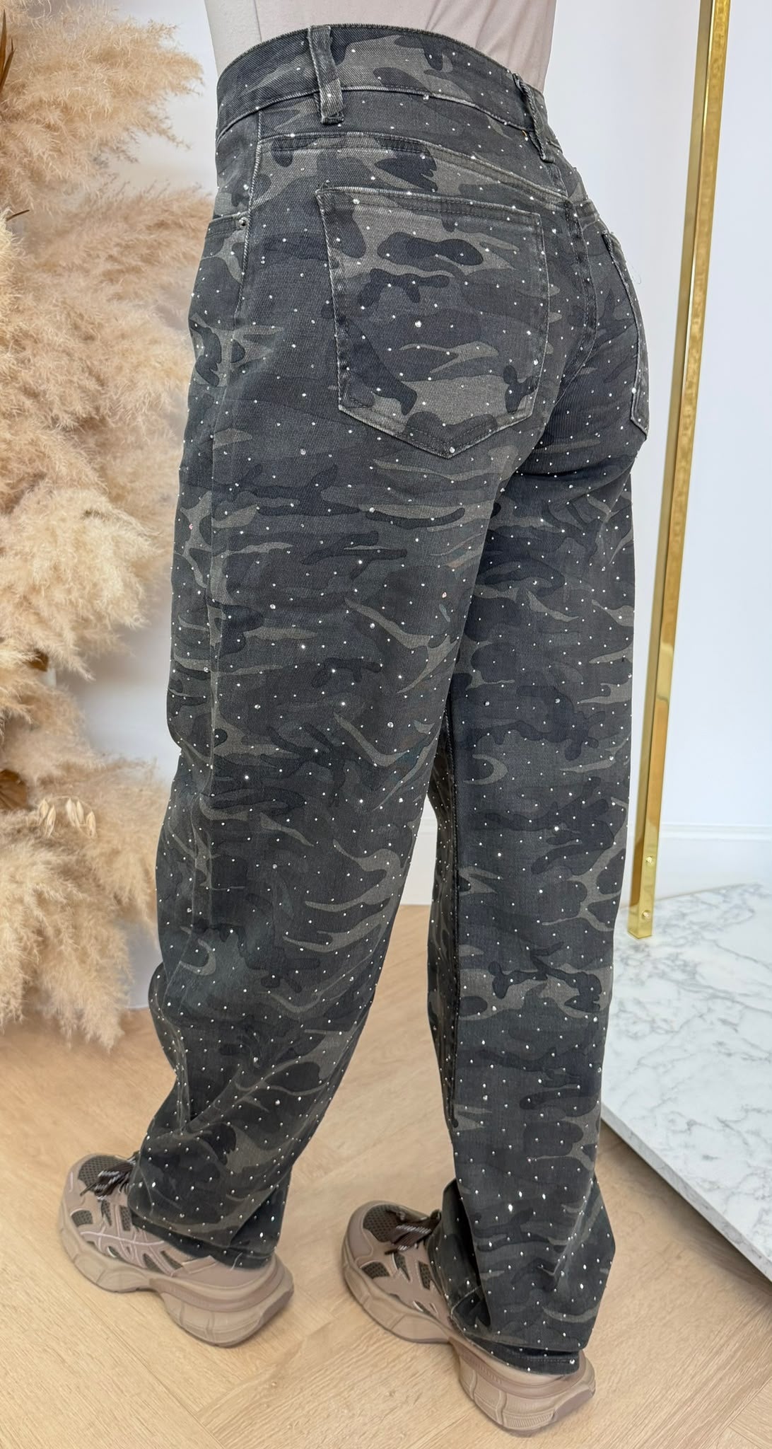 GLITTER CAMO WIDE LEG JEANS T258 ARMY