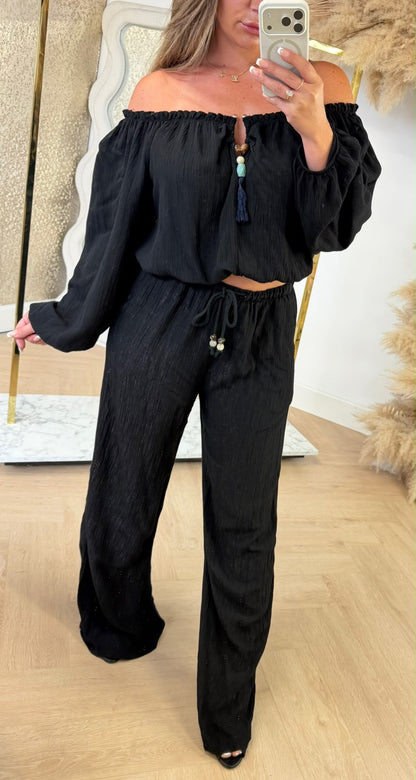 CRISTAL OFFSHOULDER SET BLACK