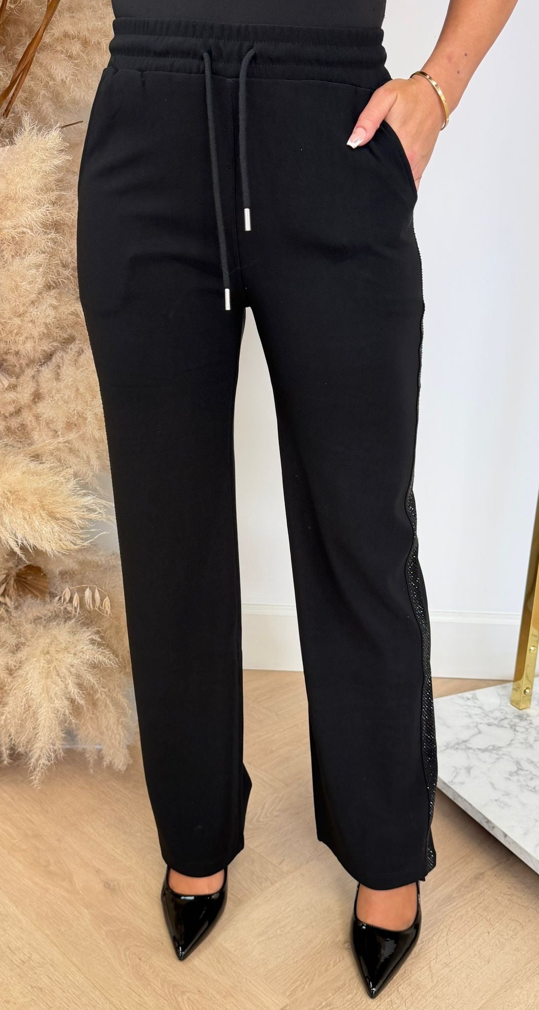 GLITTER STRIPE PANTS 8602 BLACK