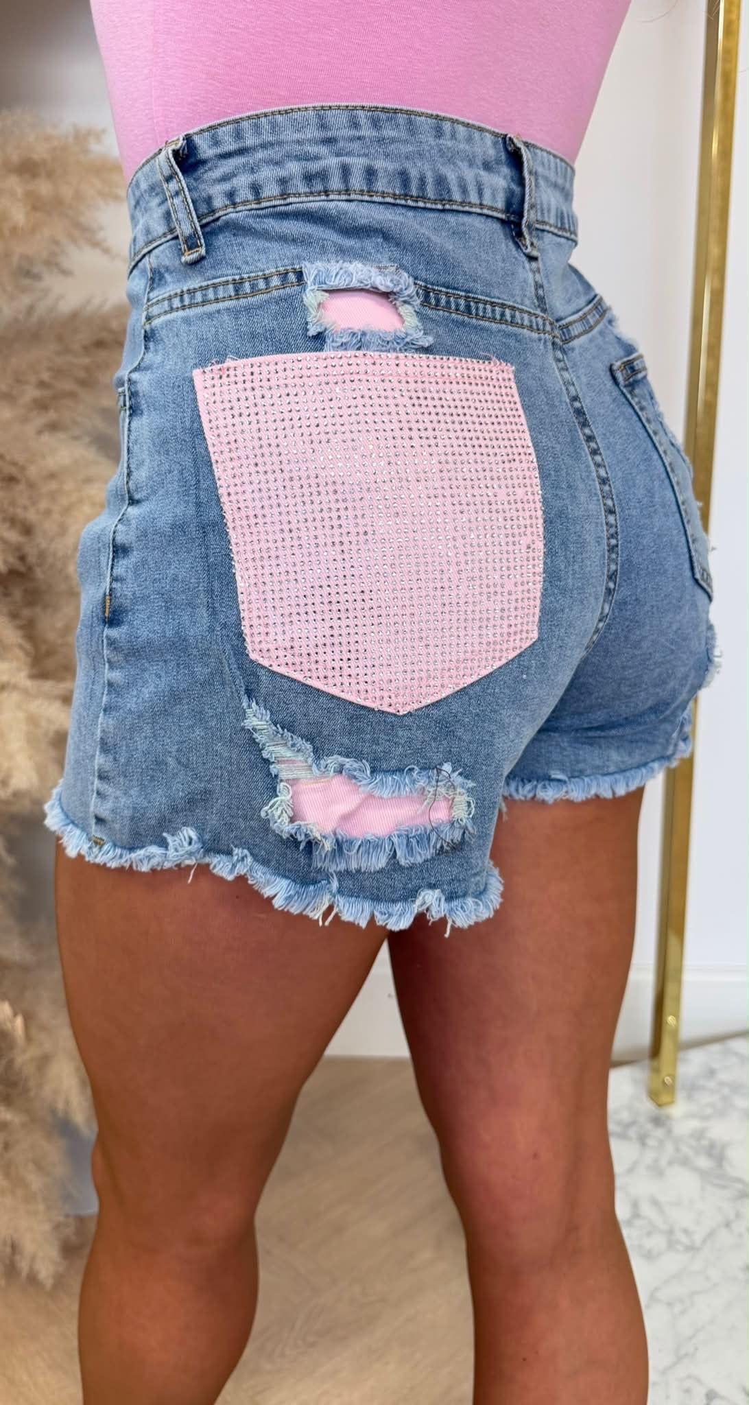 PINK GLITTER POCKET SHORT J035 DENIMBLUE