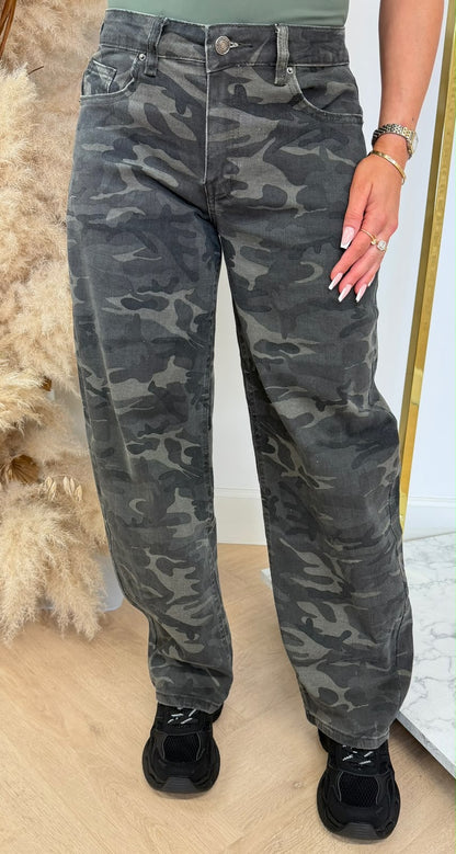 CAMO WIDE LEG JEANS T242 ARMY
