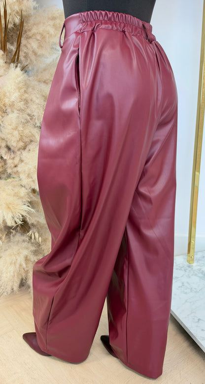 LEATHER LOOK BALLOON PANTS BORDEAUX