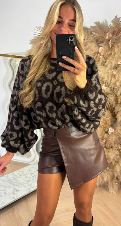 OVERSIZED LEOPARD SWEAT 4565 CHOCO