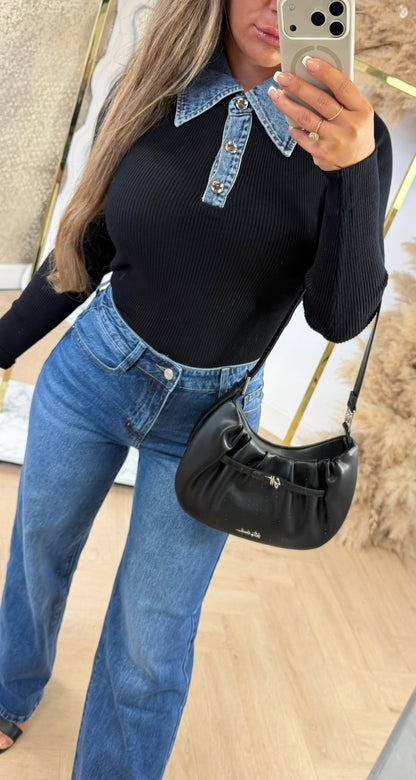 CHIC RIB DENIM TOP 616 BLACK