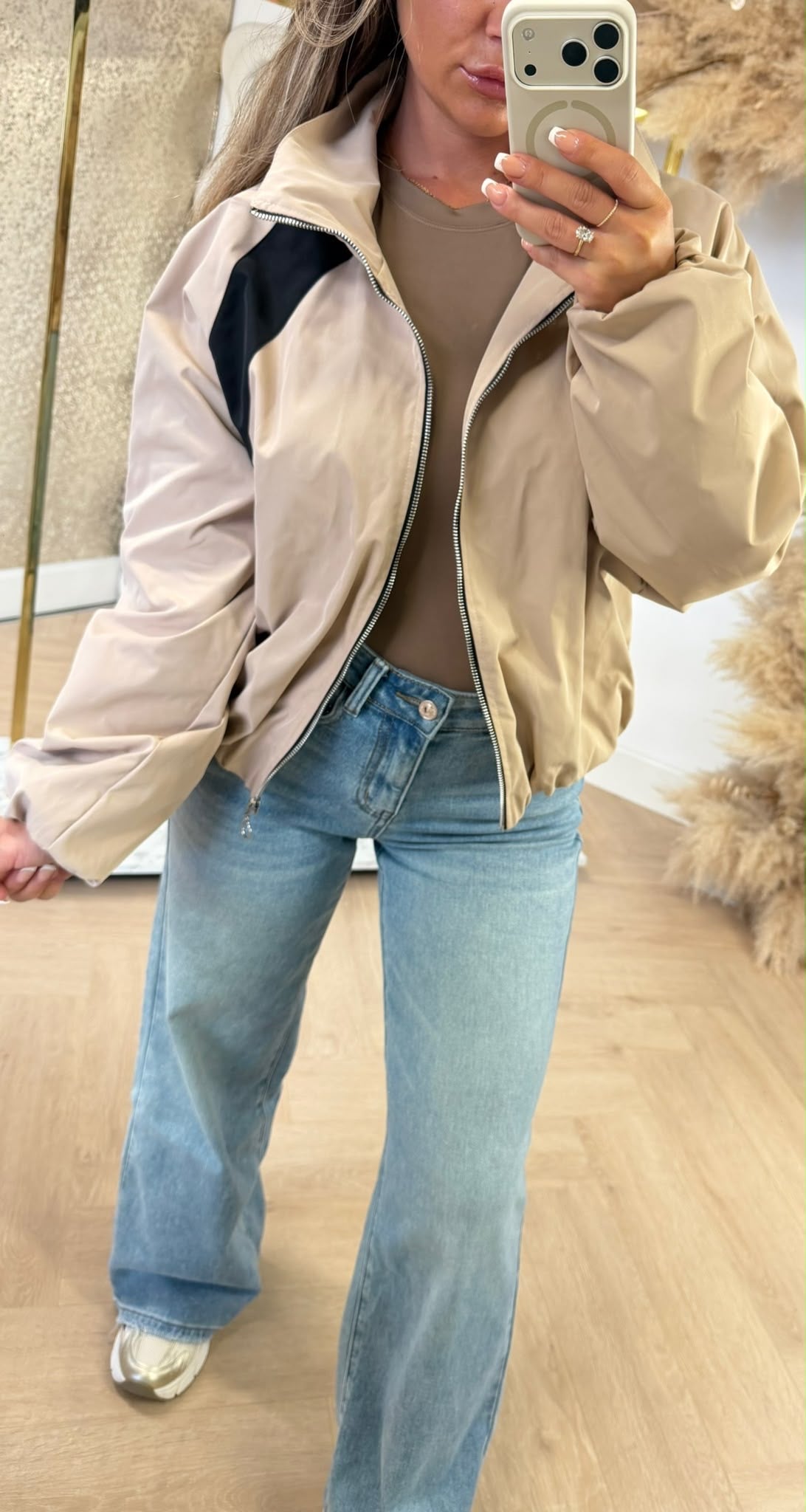 BOMBER STRIPE JACKET BEIGE