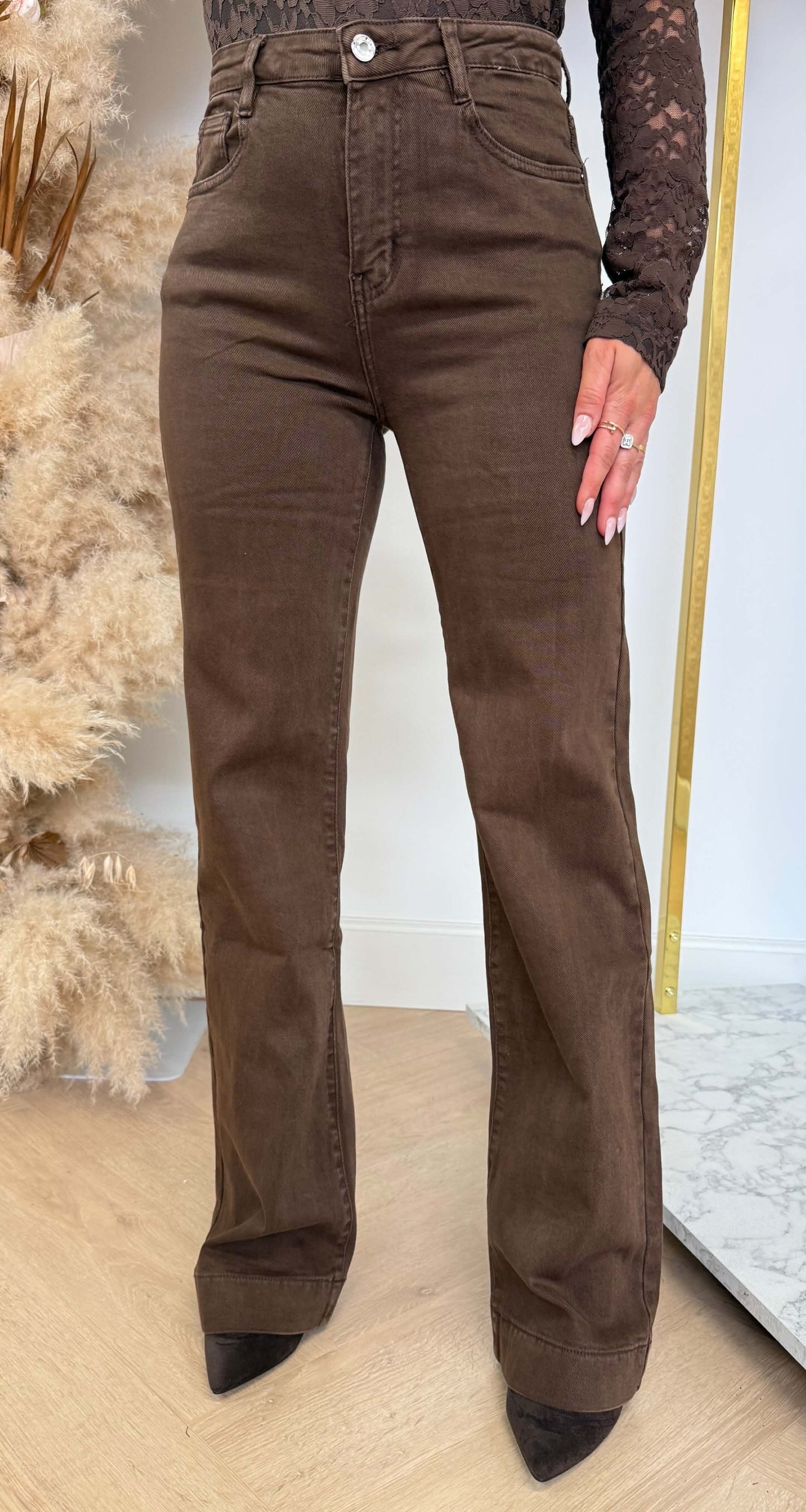 LESLIE FIT WIDE LEG JEANS Y6881-4 CHOCO