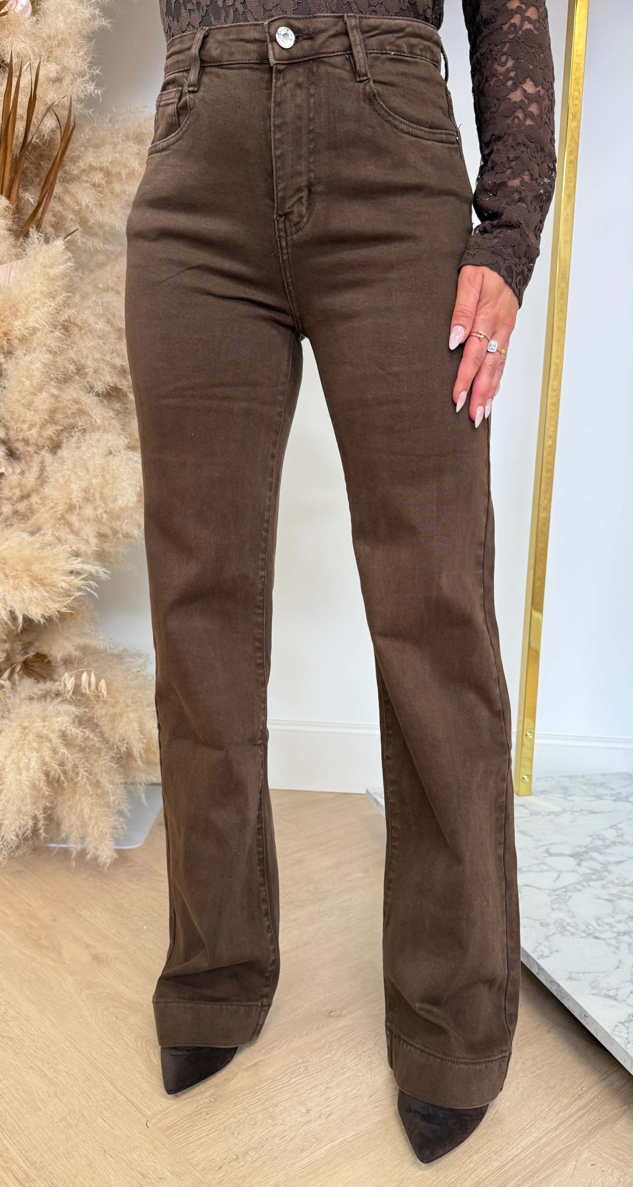LESLIE FIT WIDE LEG JEANS Y6881-4 CHOCO
