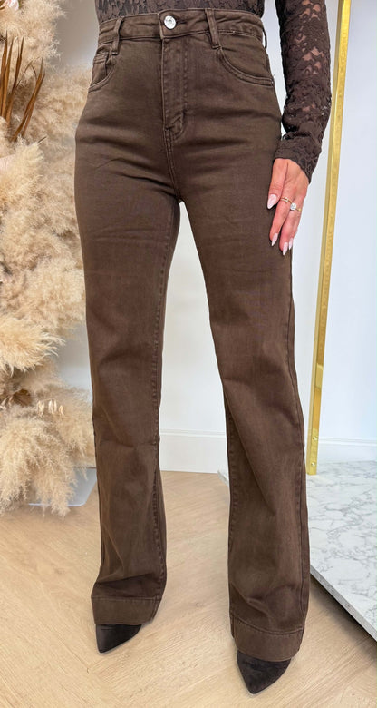 LESLIE FIT WIDE LEG JEANS Y6881-4 CHOCO
