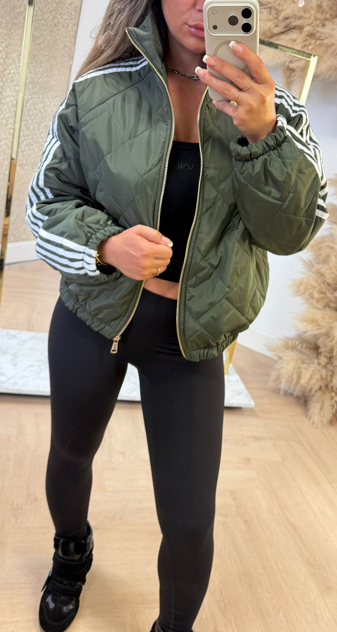 INSPI PUFFER STRIPE JACKET LONGSLEEVE ARMYGREEN
