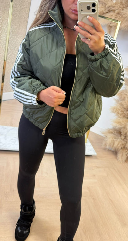 INSPI PUFFER STRIPE JACKET LONGSLEEVE ARMYGREEN