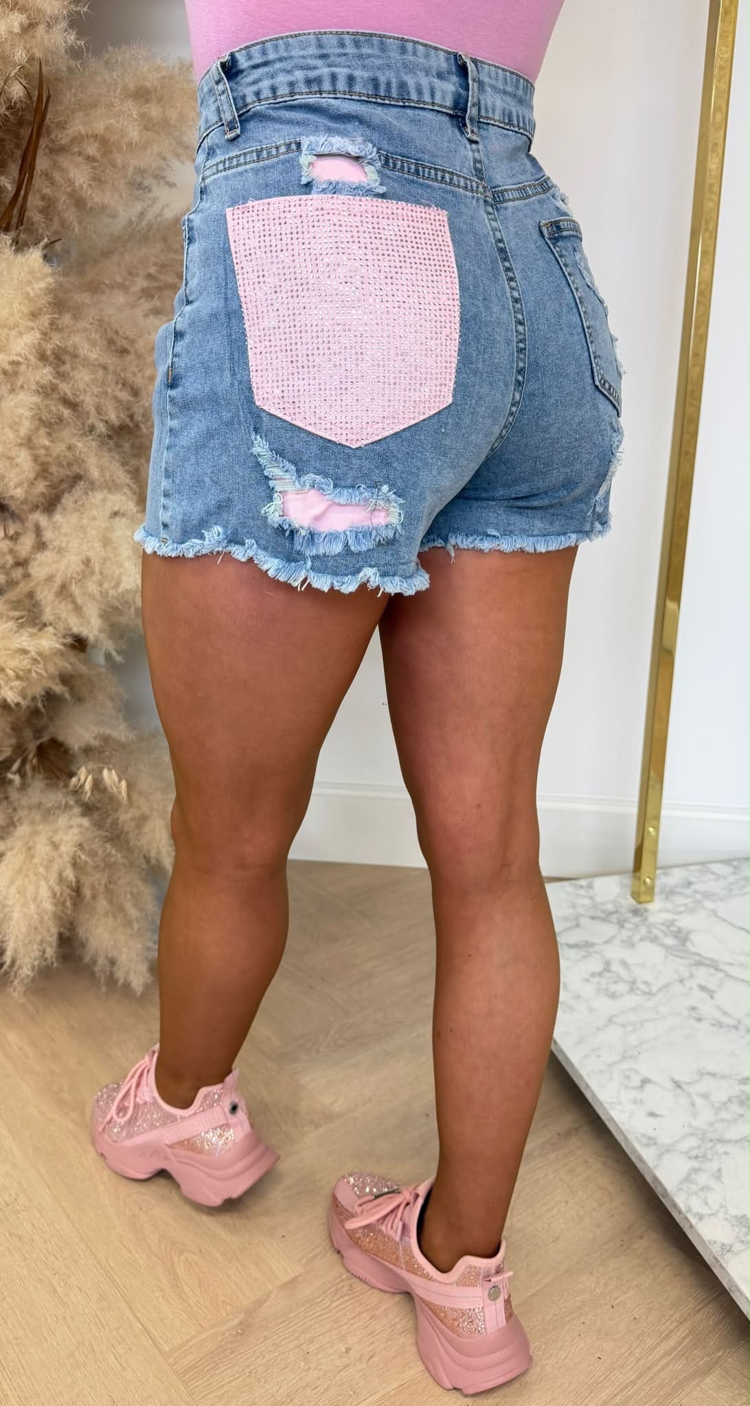 PINK GLITTER POCKET SHORT J035 DENIMBLUE