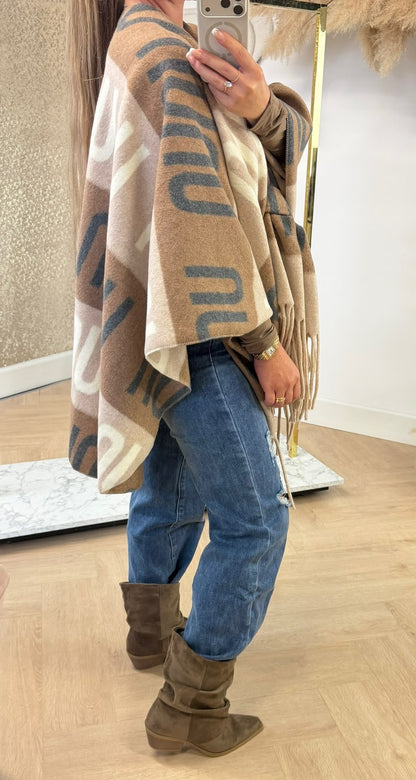 MIA FRINGE PONCHO GREY