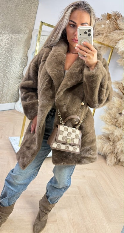 DIVA FAKE FUR COAT 8780 BROWN