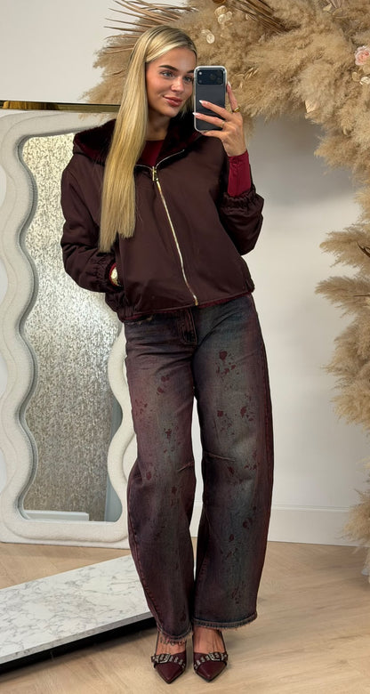 LUCY FAKE FUR REVERSIBLE CAPUCHON BOMBER BORDEAUX