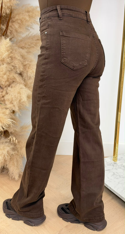 MILA WIDE LEG JEANS 609-8 CHOCO