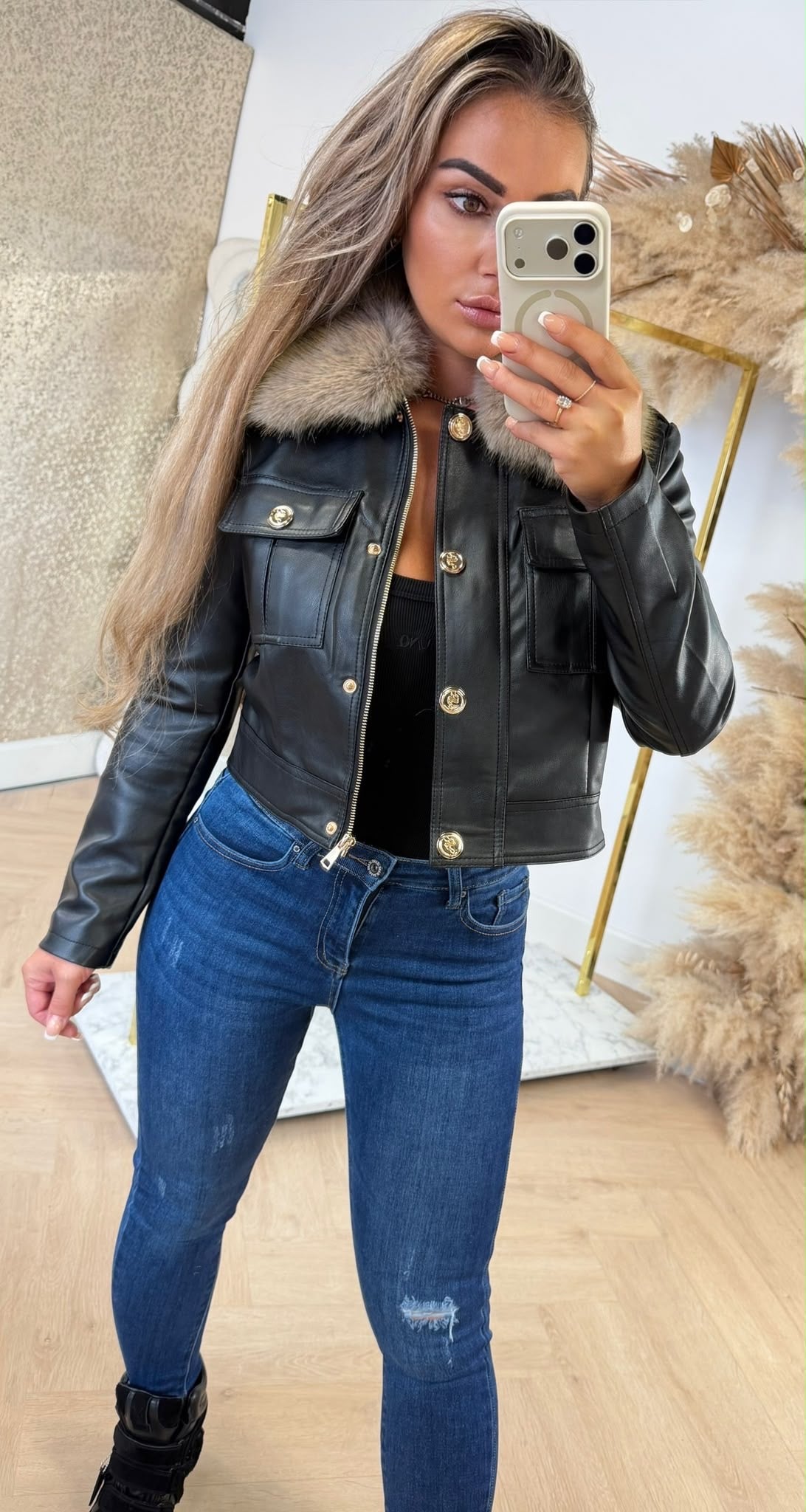 FASHION LEATHER LOOK JACKET 5633 BLACK