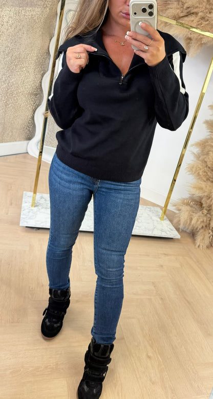 STRIPE SLEEVE SWEAT 5671 BLACK