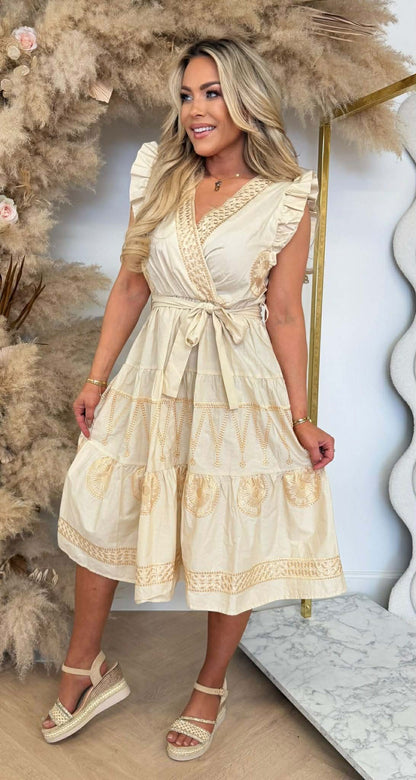 AMARA GOLDY DETAILKLEID BEIGE