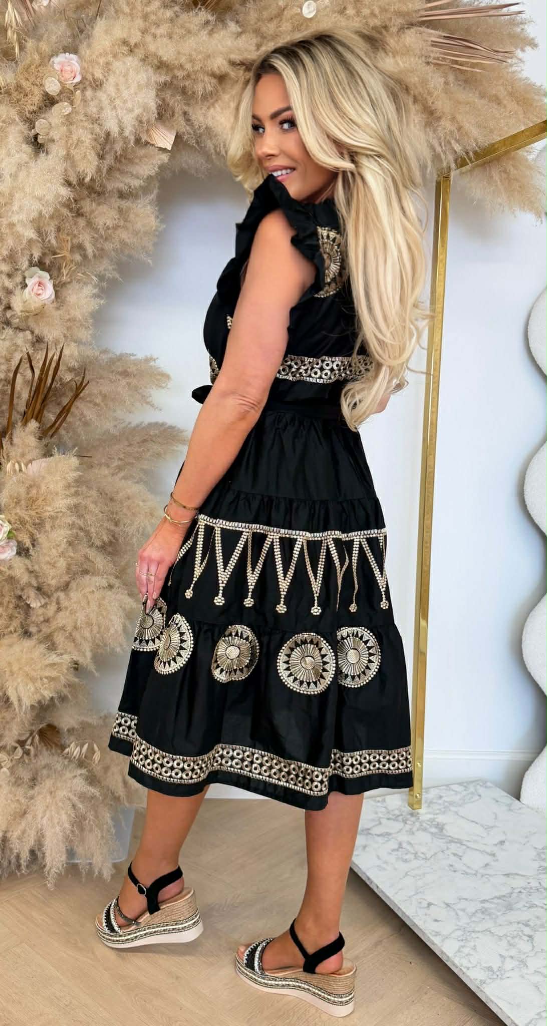AMARA GOLDY DETAIL DRESS BLACK