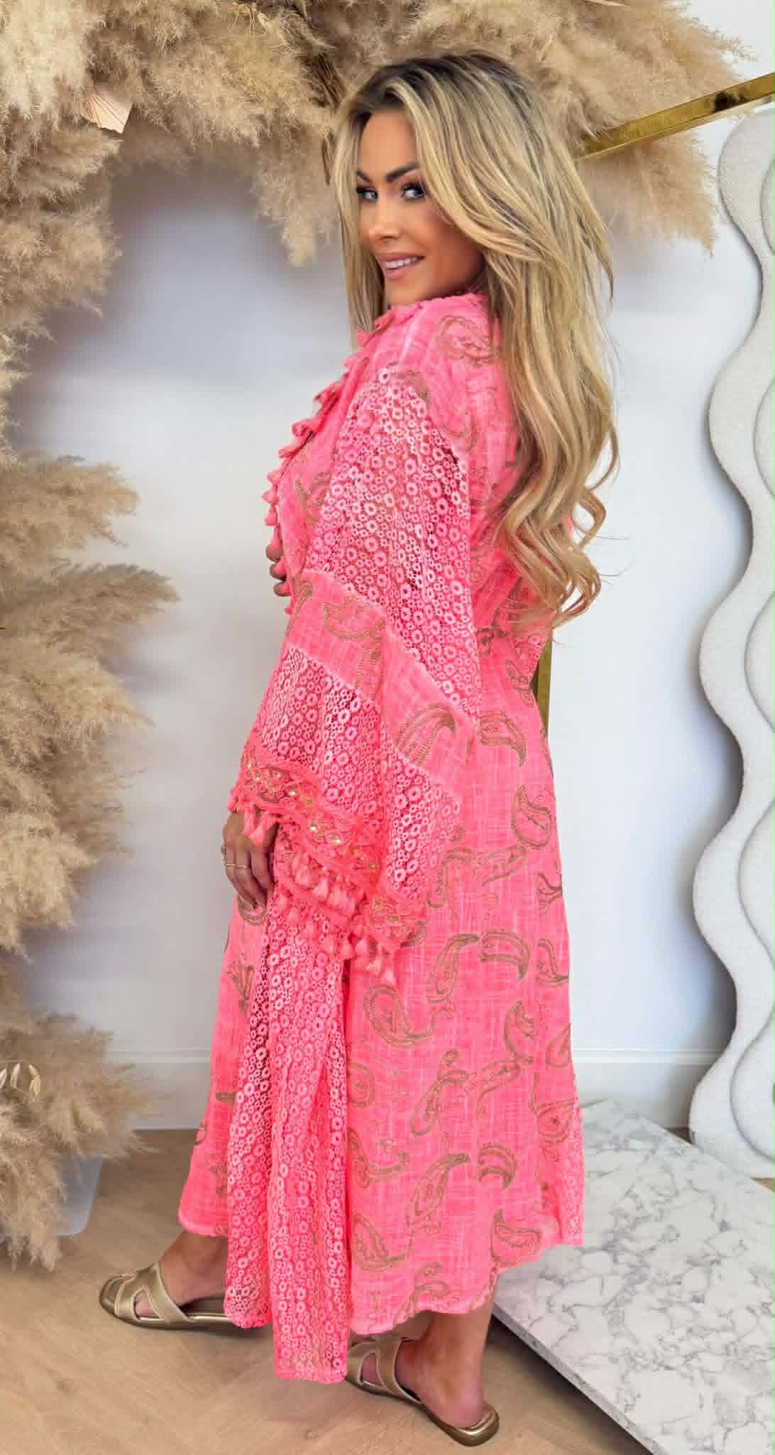 BEACH BIKINI COVER CARDIGAN LONG NEONCORAL