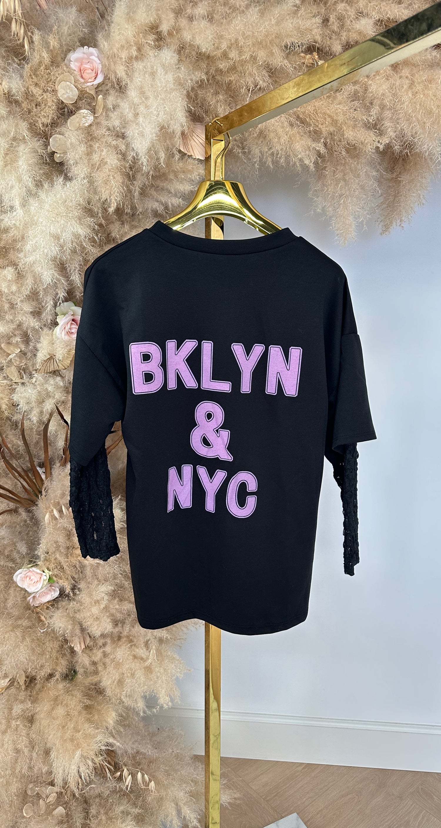 BKLYN &amp; NY LACE TEE BLACK