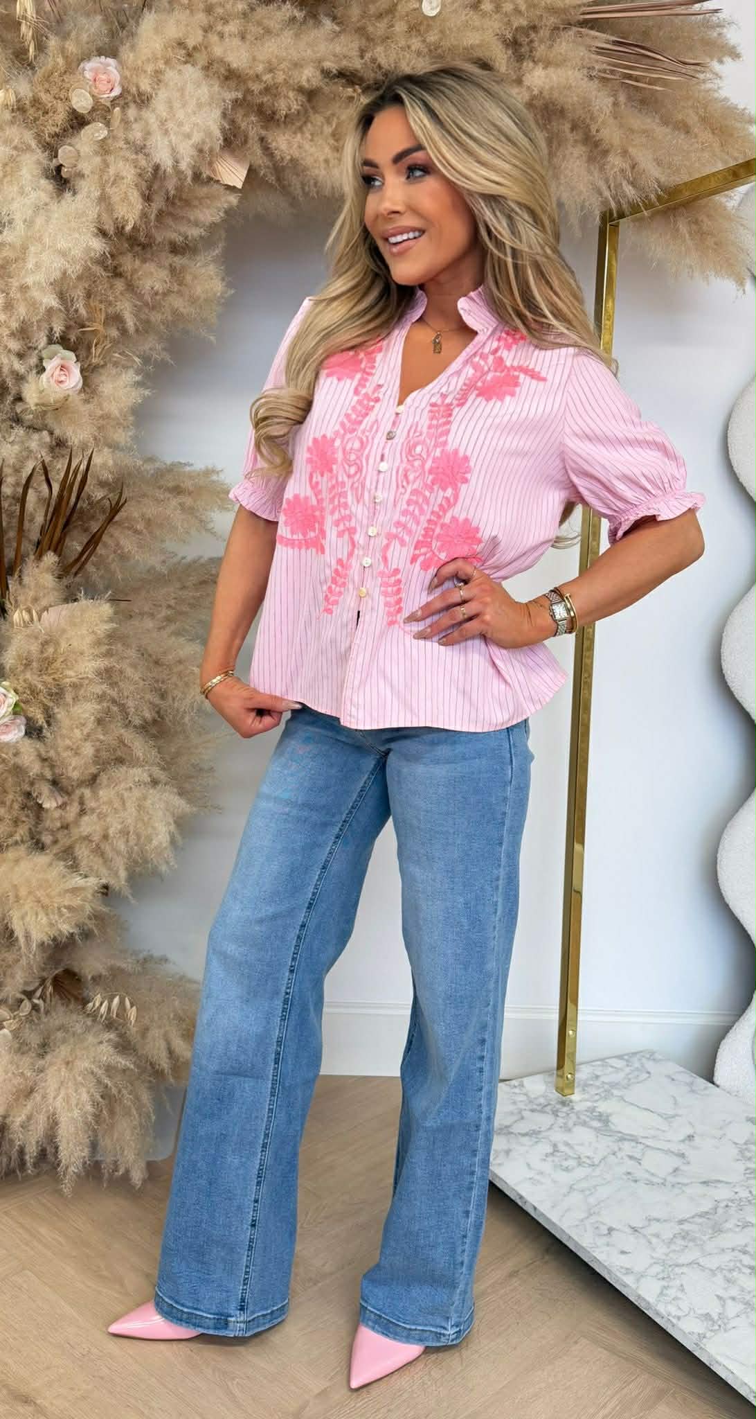 BRODERIE FLOWER BLOUSE CH5119 PINK