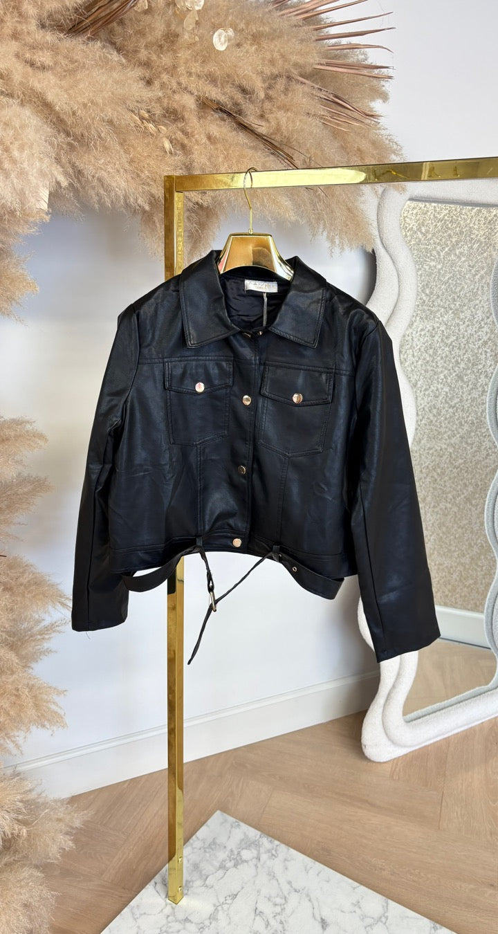 BUTTON LEATHER LOOK JACKET 983 BLACK