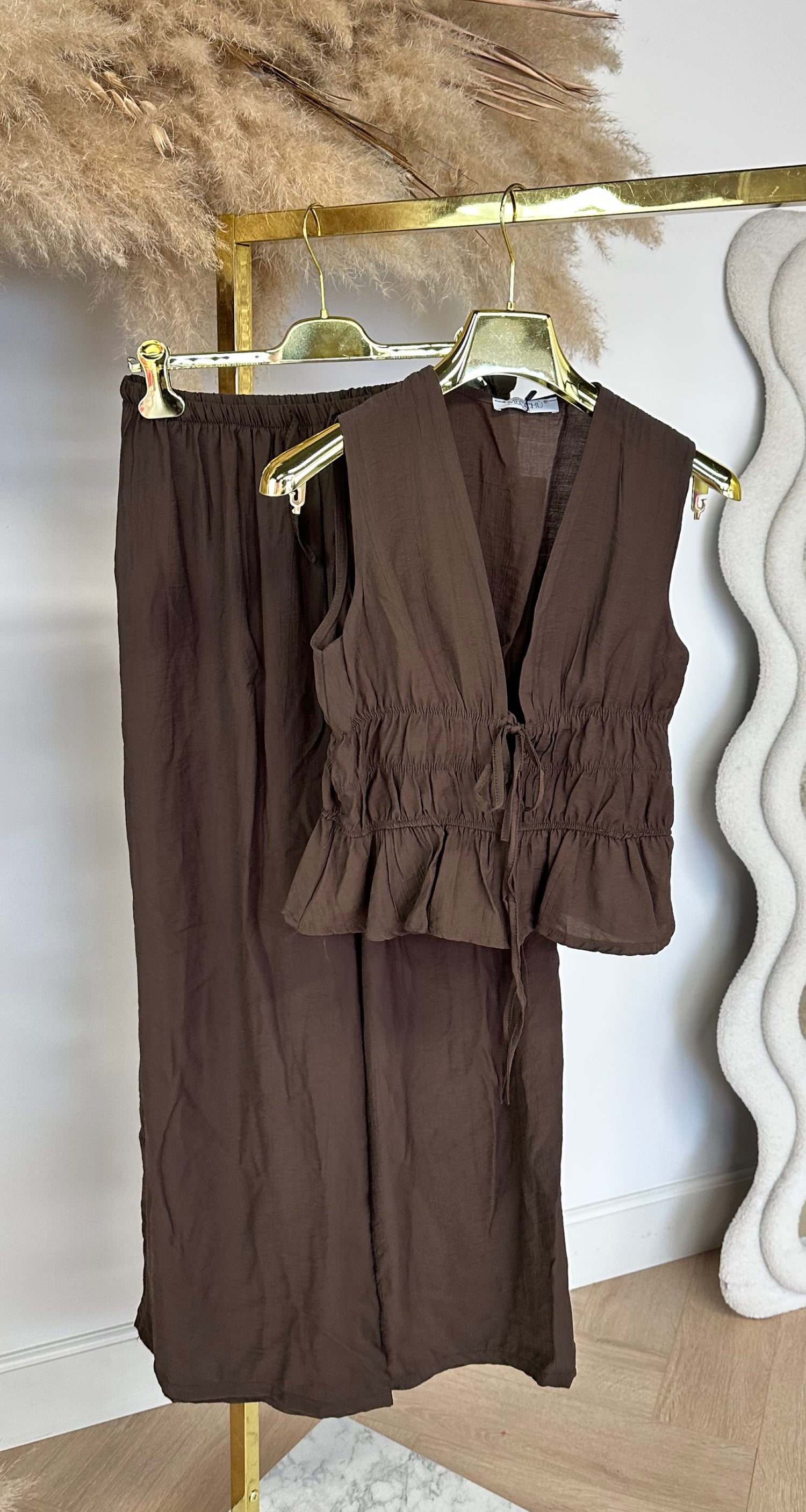 CARMEN SLEEVELESS STRIKJES SET CHOCO