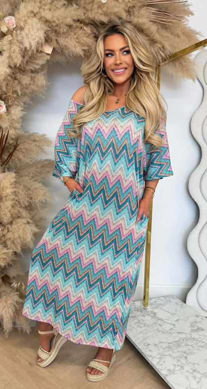 COLORFULL ZIGZAG STRIK DRESS AQUA