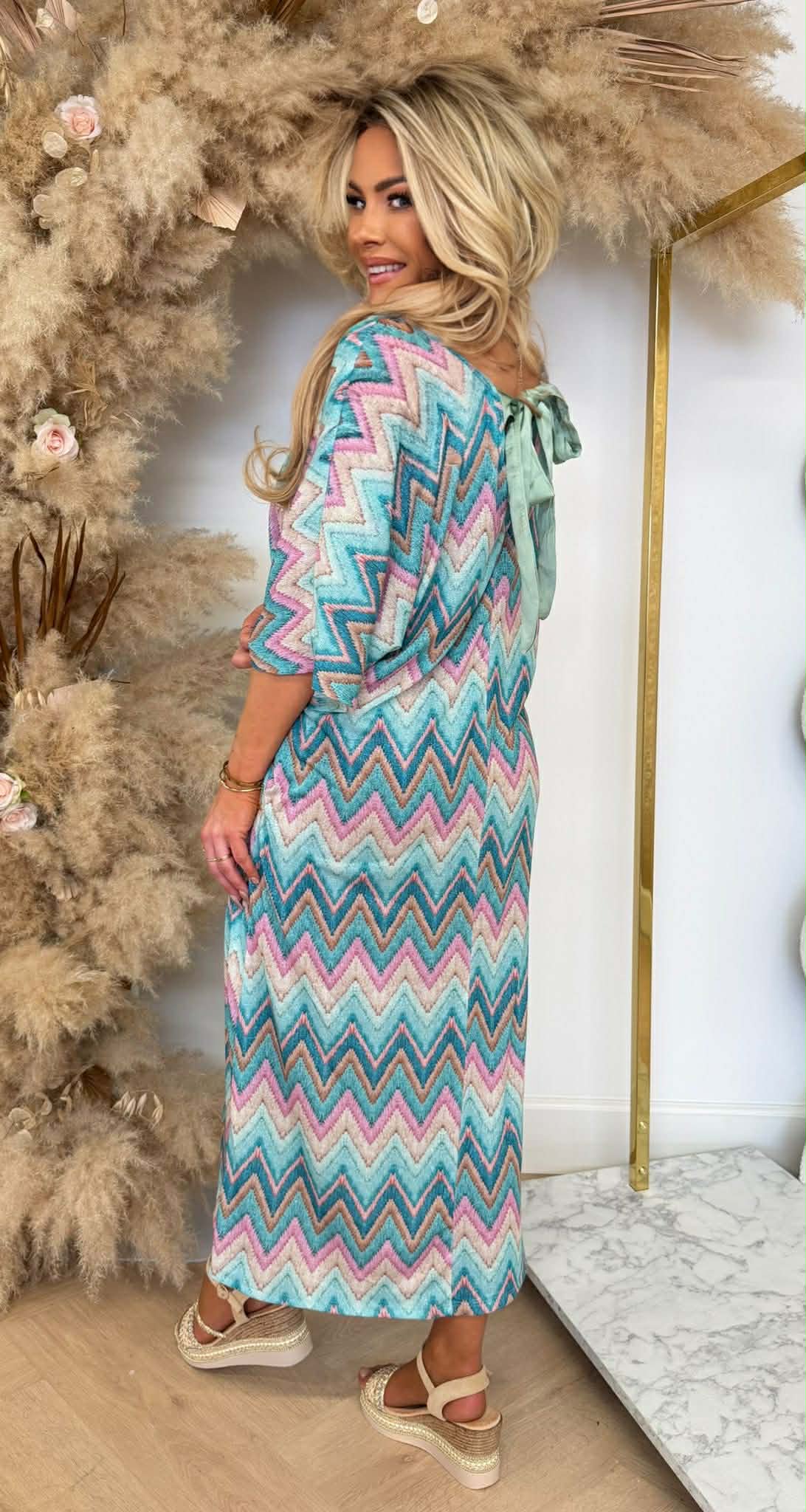 COLORFULL ZIGZAG STRIK DRESS AQUA