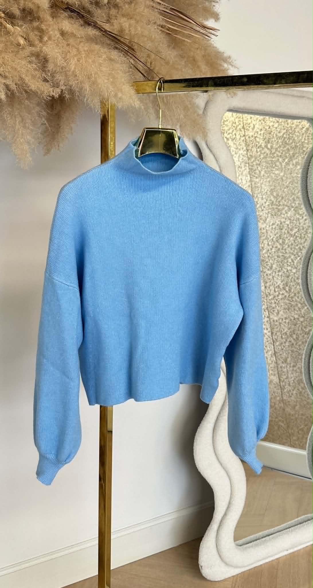 CROPPED BALLOON SLEEVE SWEAT ICEBLUE