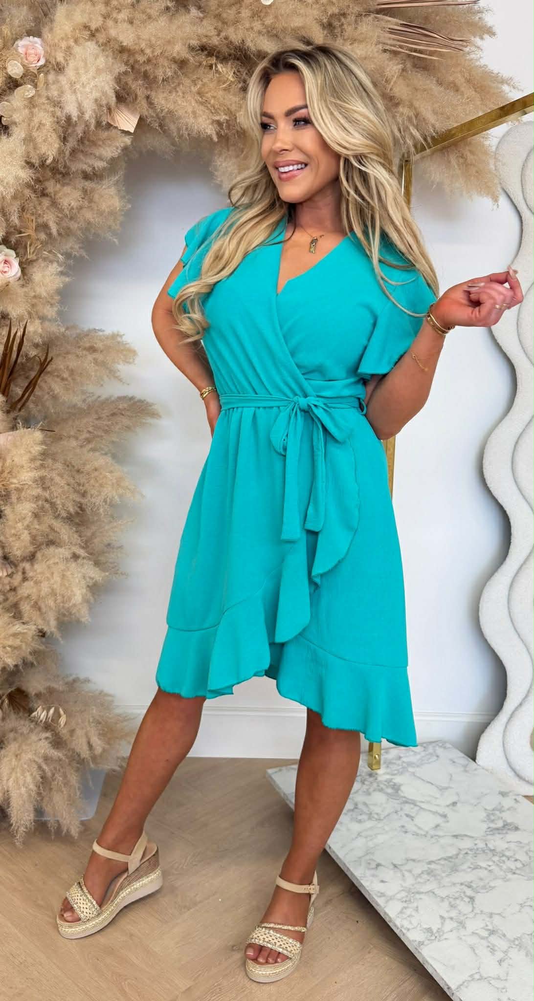 DEBBY ROUCHE DRESS AQUA