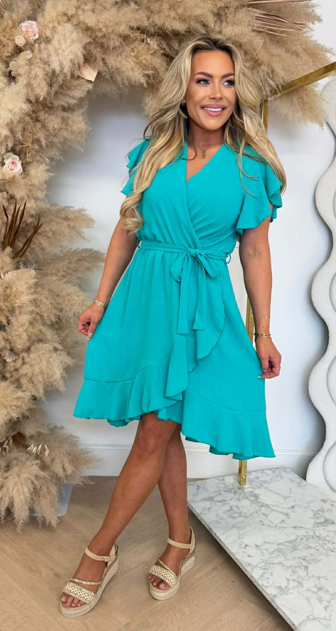 DEBBY ROUCHE DRESS AQUA
