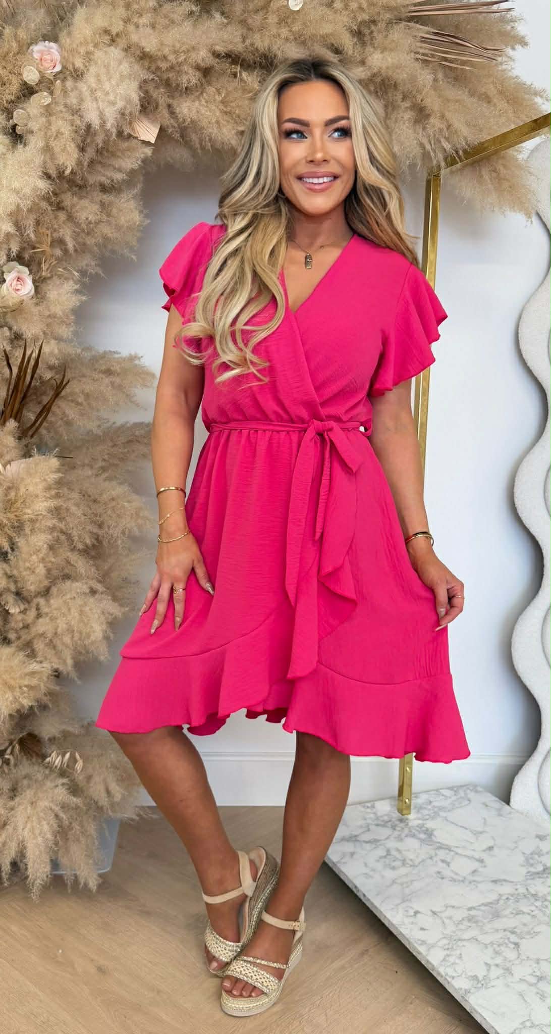 DEBBY ROUCHE DRESS FUCHSIA