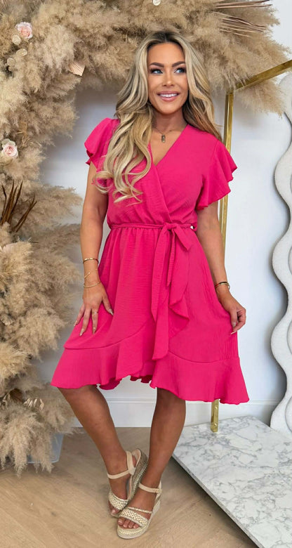 DEBBY ROUCHE DRESS FUCHSIA