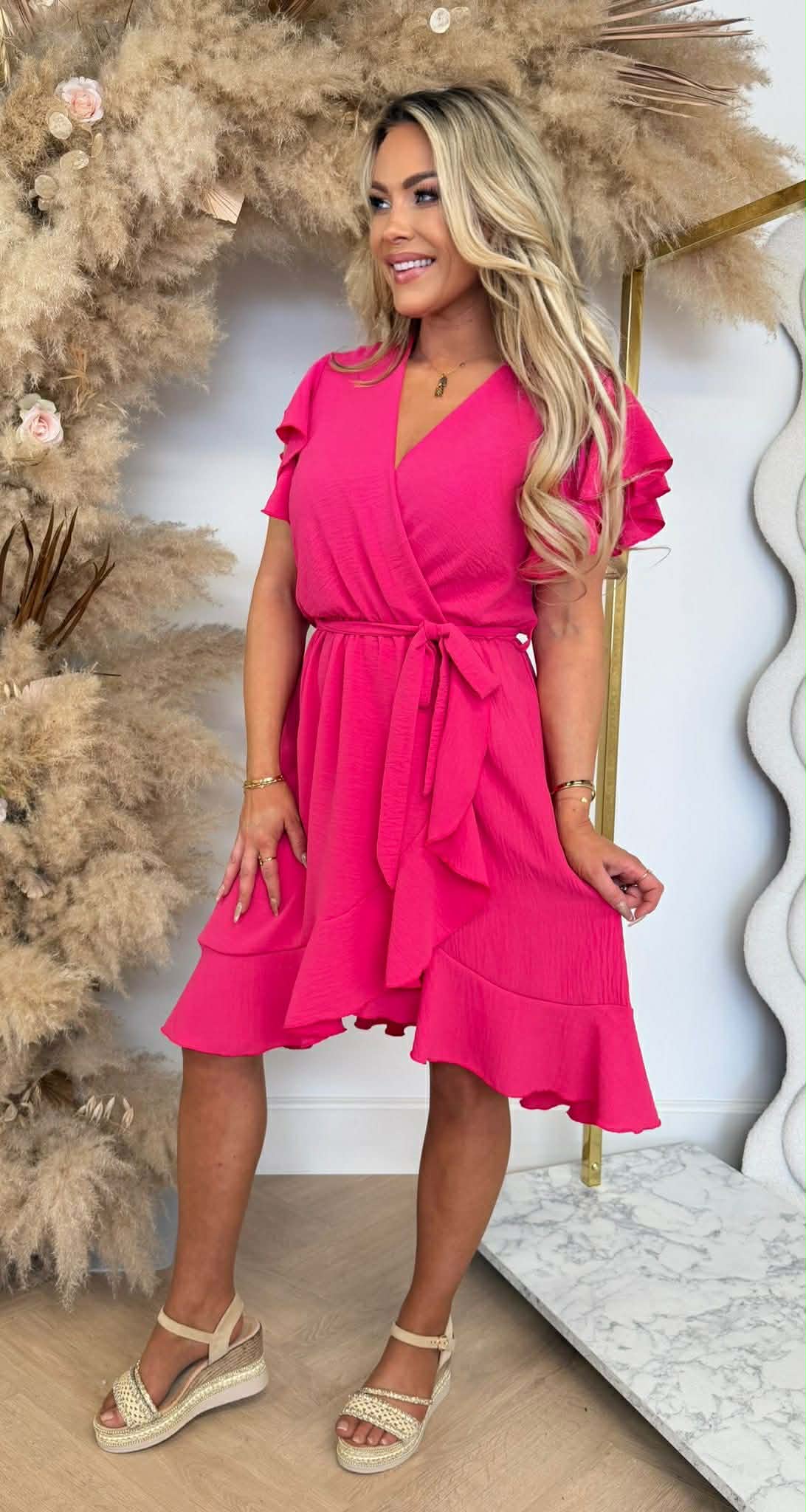 DEBBY ROUCHE DRESS FUCHSIA