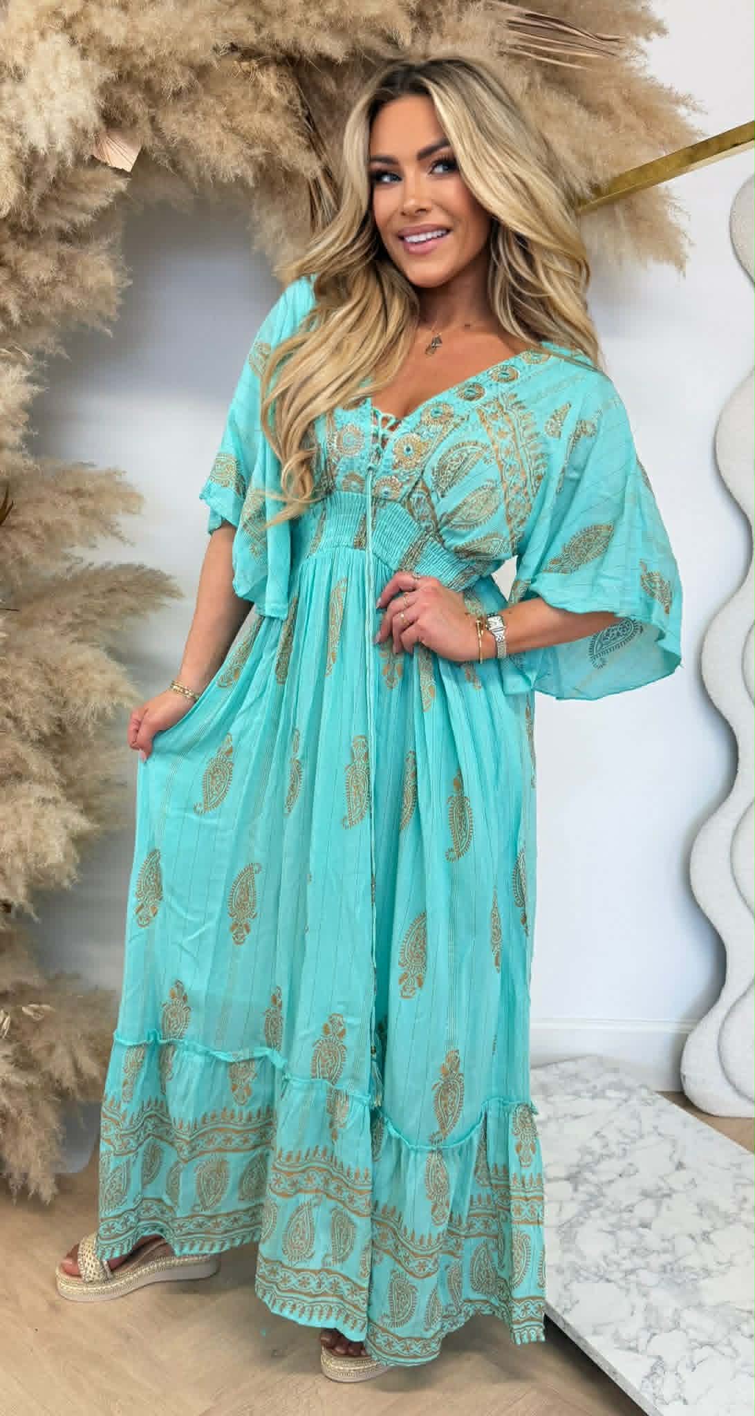 DOLCY GOLDEN DETAIL MAXI DRESS 244056 AQUA