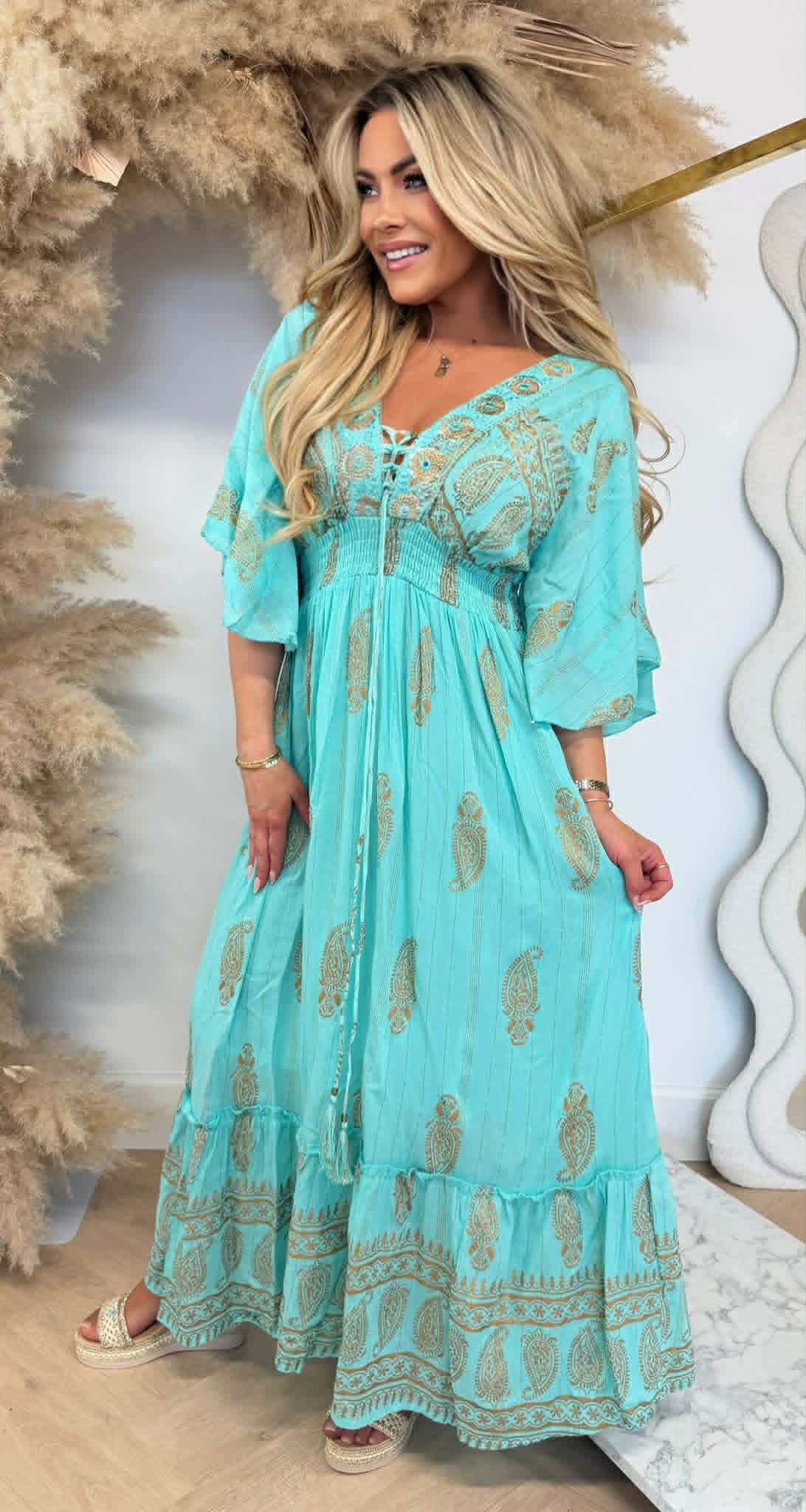 DOLCY GOLDEN DETAIL MAXI DRESS 244056 AQUA