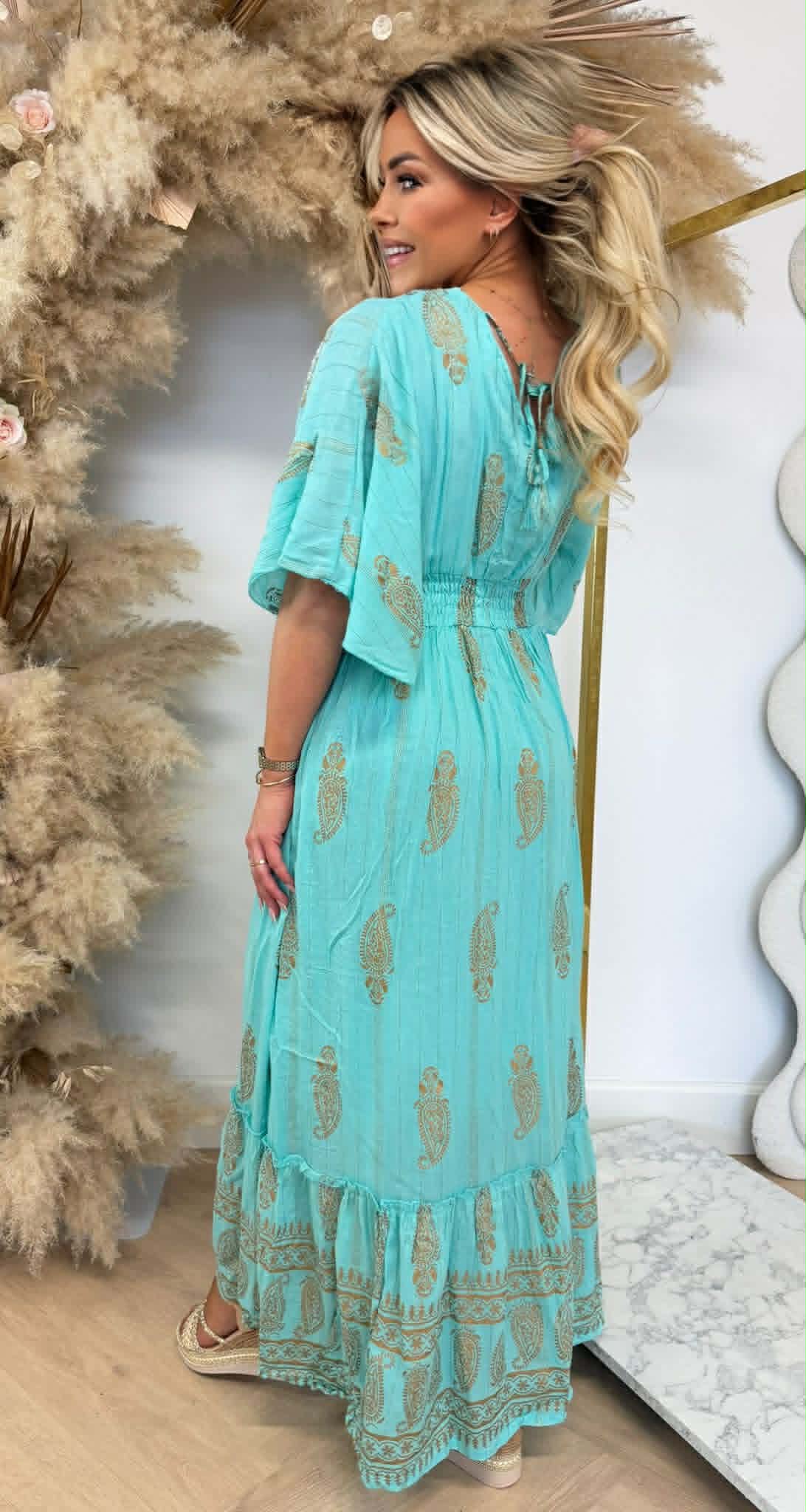 DOLCY GOLDEN DETAIL MAXI DRESS 244056 AQUA