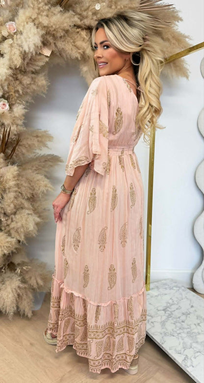 DOLCY GOLDEN DETAIL MAXI DRESS 244056 OLDPINK
