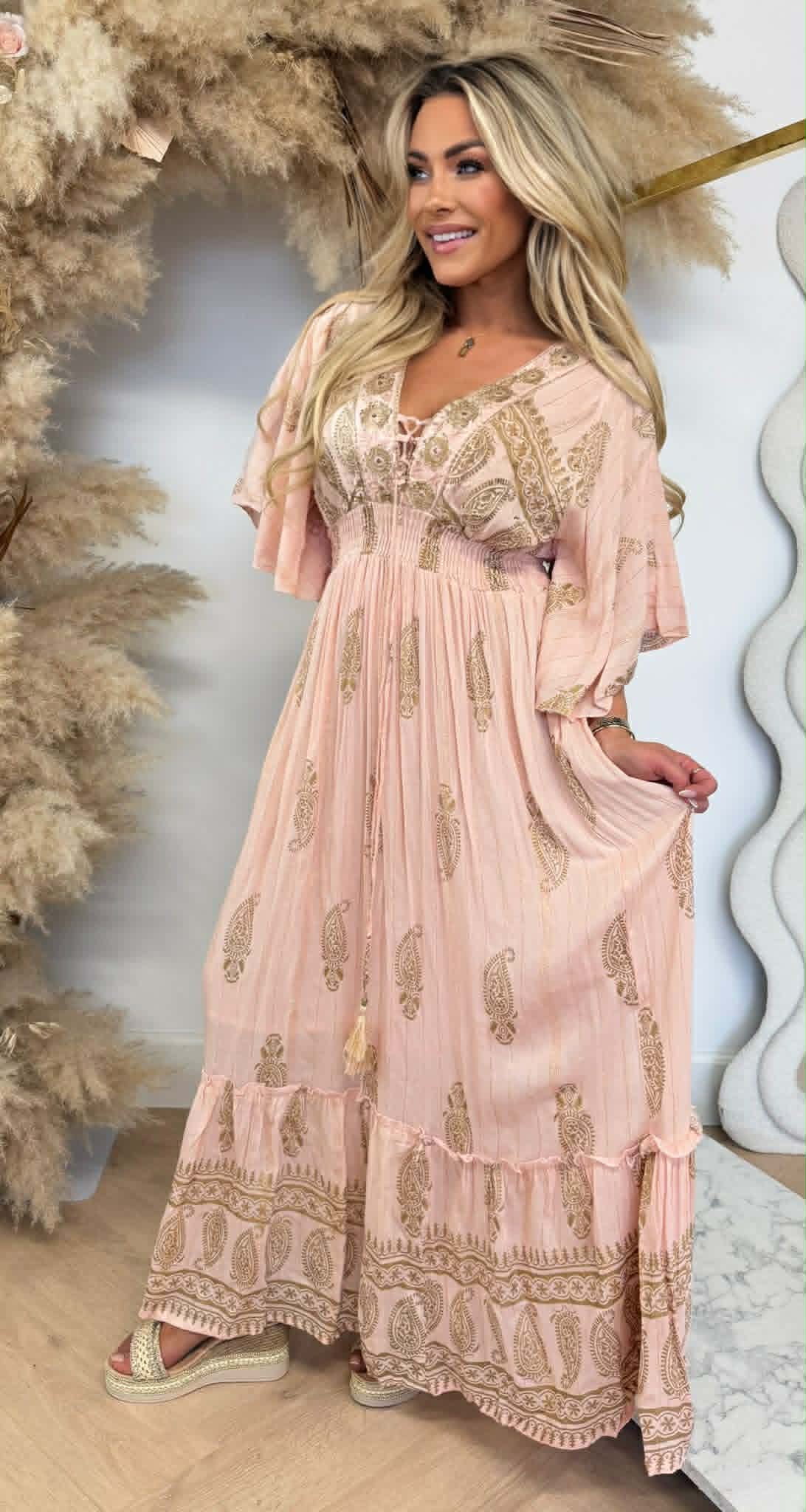 DOLCY GOLDEN DETAIL MAXI DRESS 244056 OLDPINK