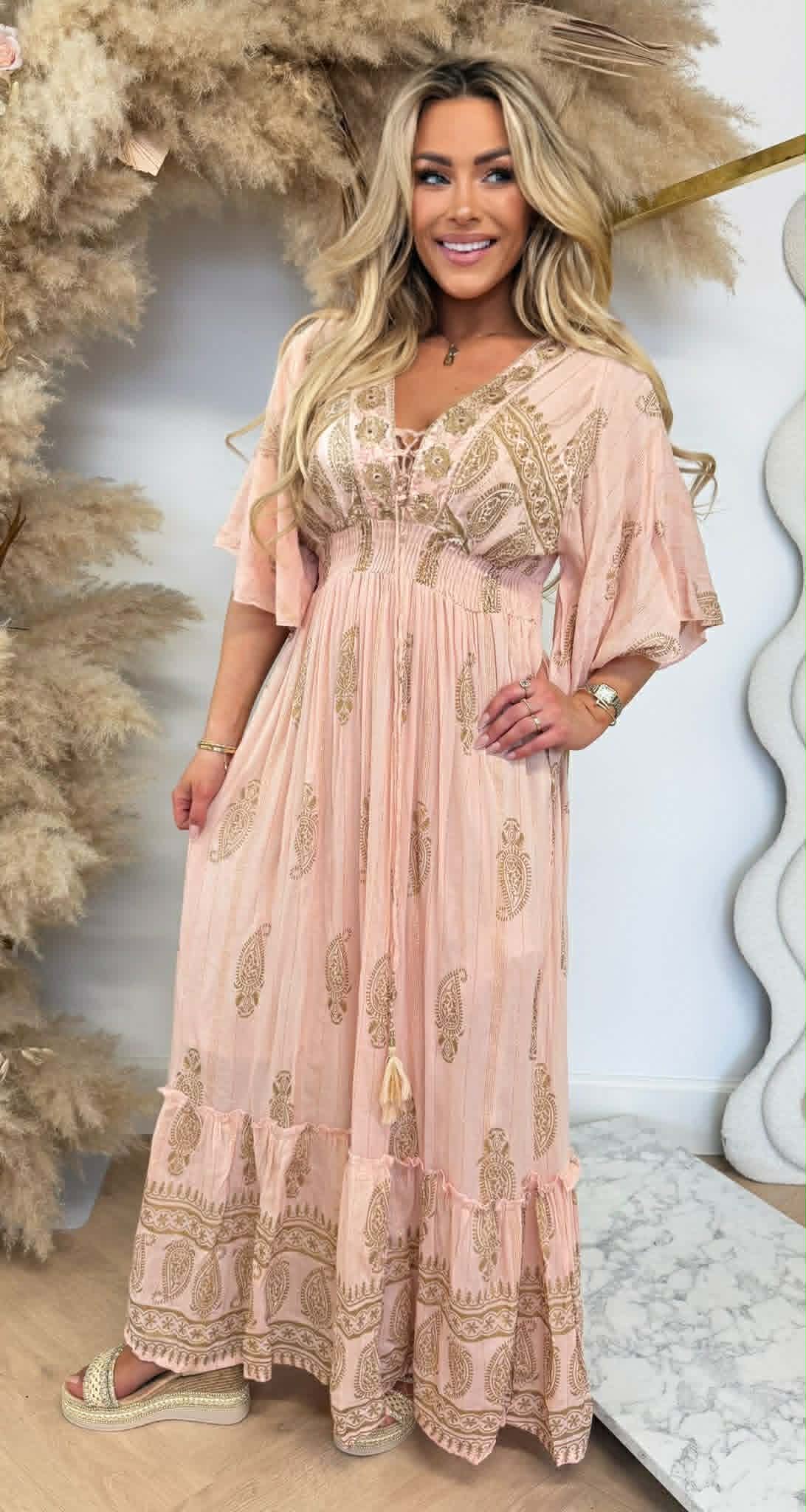 DOLCY GOLDEN DETAIL MAXI DRESS 244056 OLDPINK