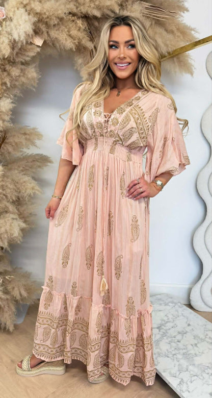 DOLCY GOLDEN DETAIL MAXI DRESS 244056 OLDPINK