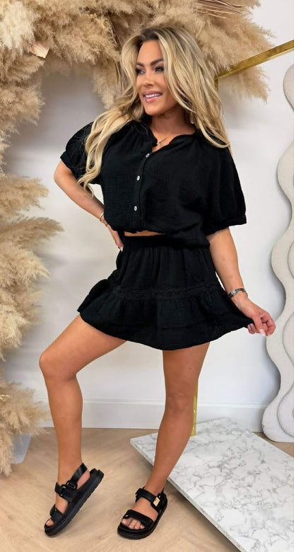 ELIZE RUFFLE DETAIL SET BLACK