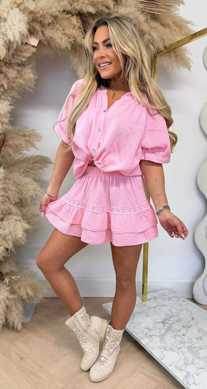 ELIZE RUFFLE DETAIL SET PINK