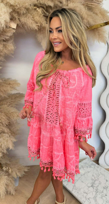NEW DAISY OFF SHOULDER DRESS NEONORANGE