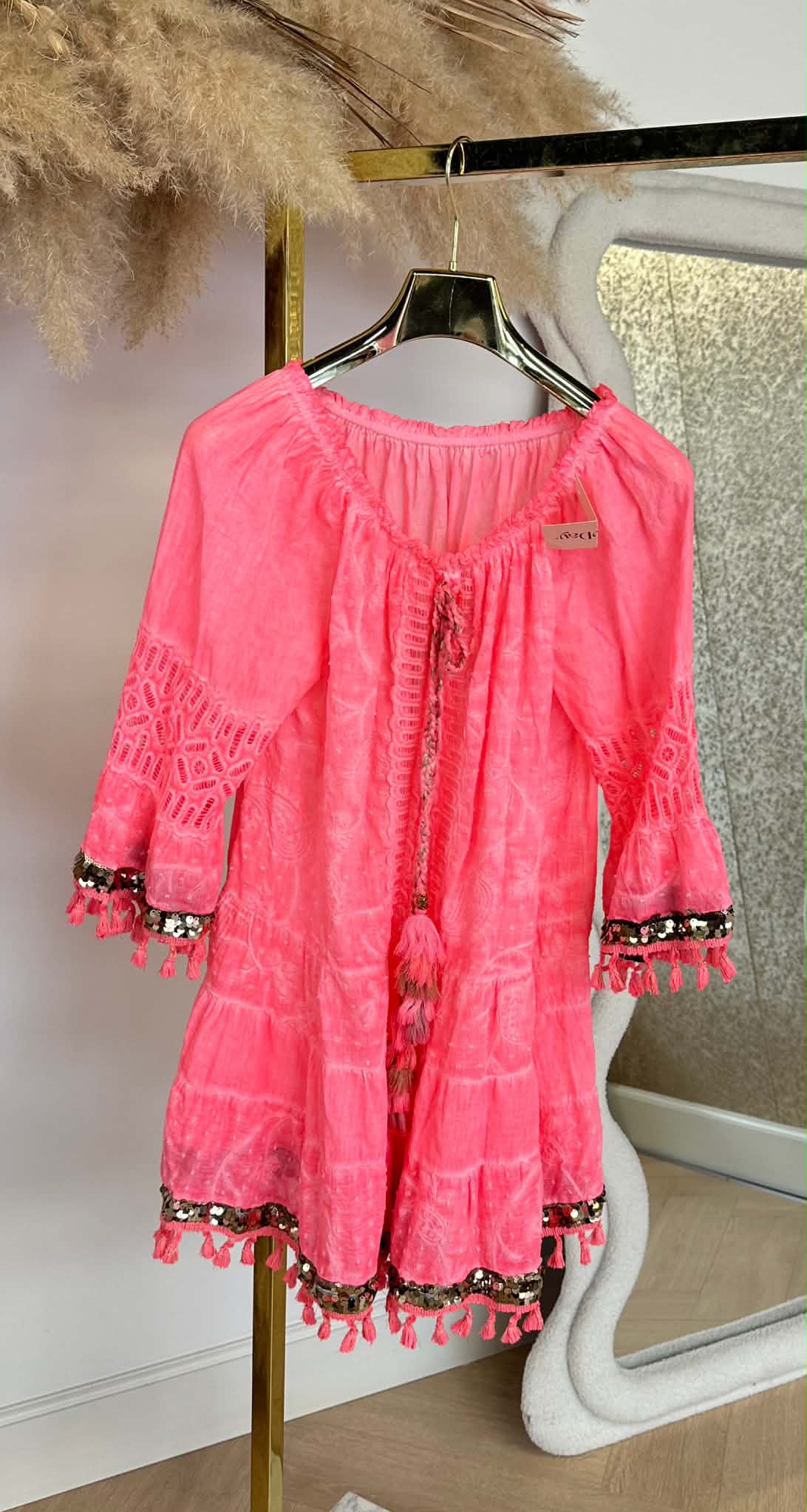 EVA LACE DRESS NEONCORAL