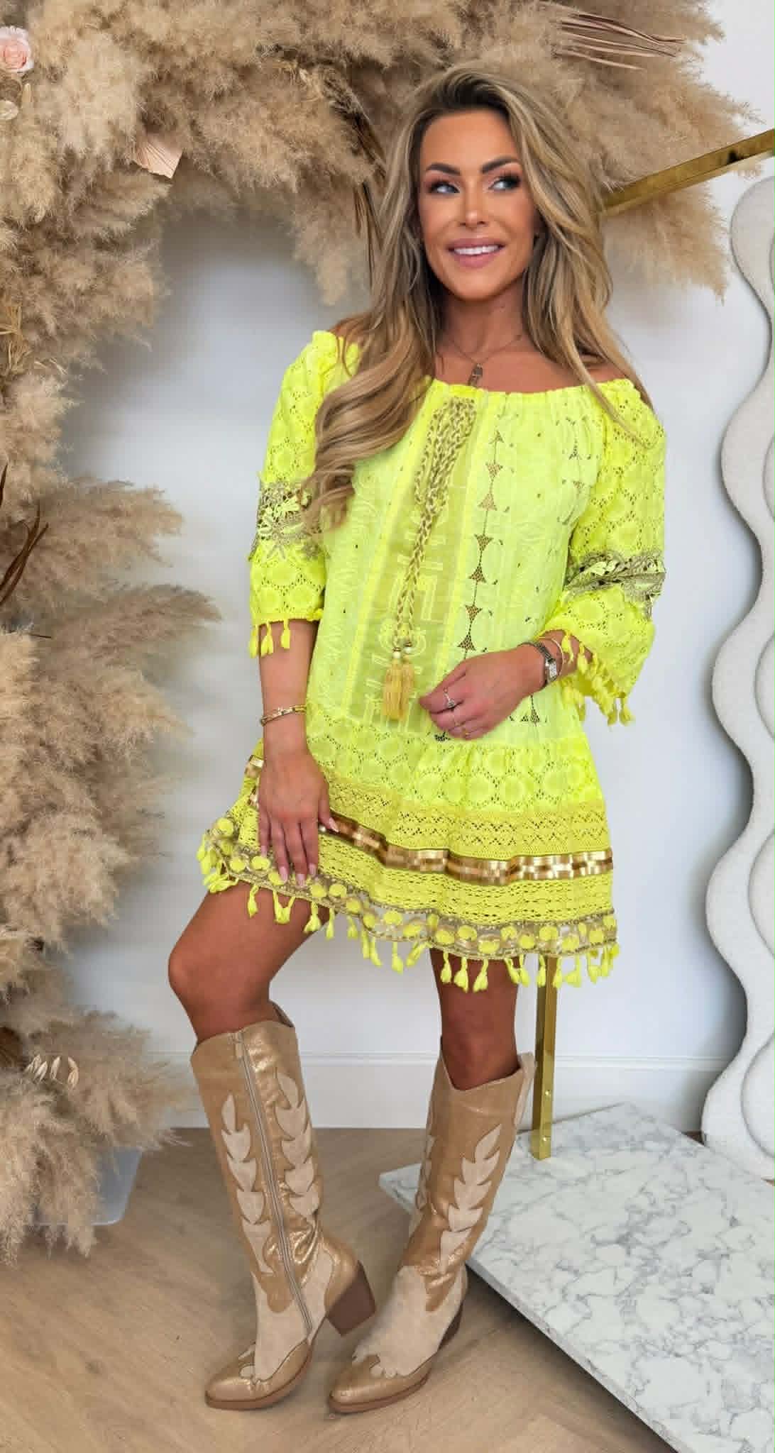 EVA LACE DRESS NEONYELLOW