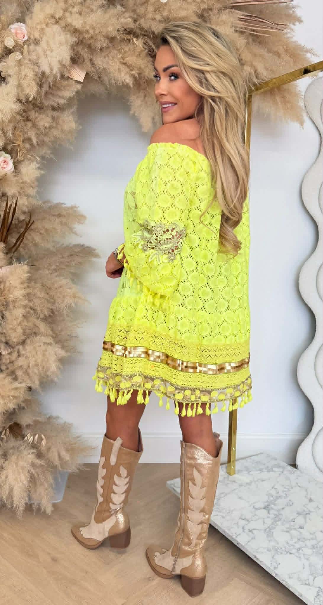 EVA LACE DRESS NEONYELLOW